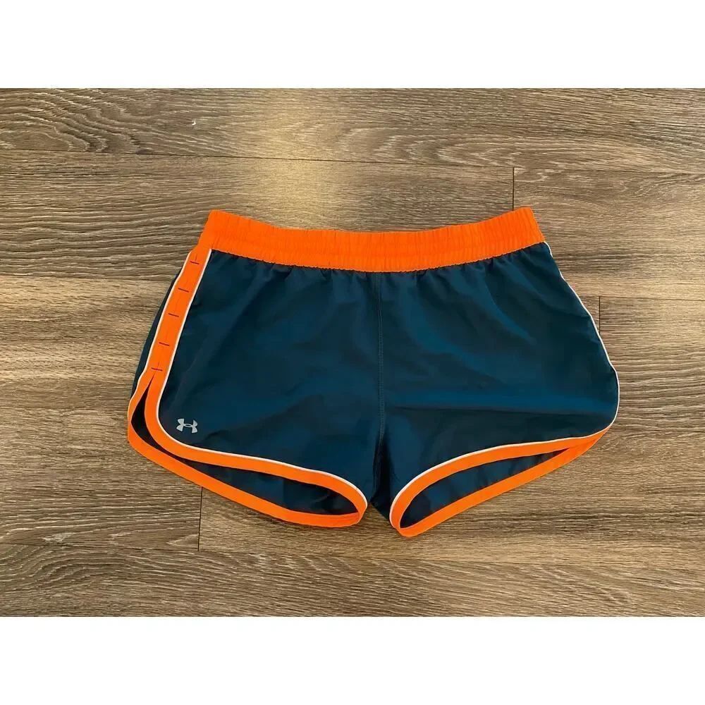 Under Armour HeatGear Running Shorts Women’s Size M Teal Green and Orange Gym